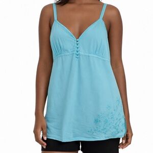 light blue tank top embroidered flower XL